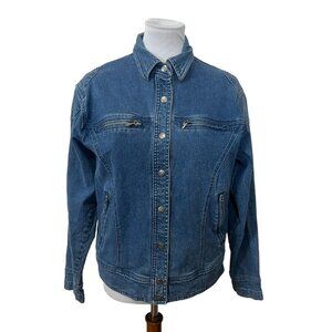 Harley-Davidson Ladies Medium Blue Stretchy Medium Wash Snap Closure Jean Jacket